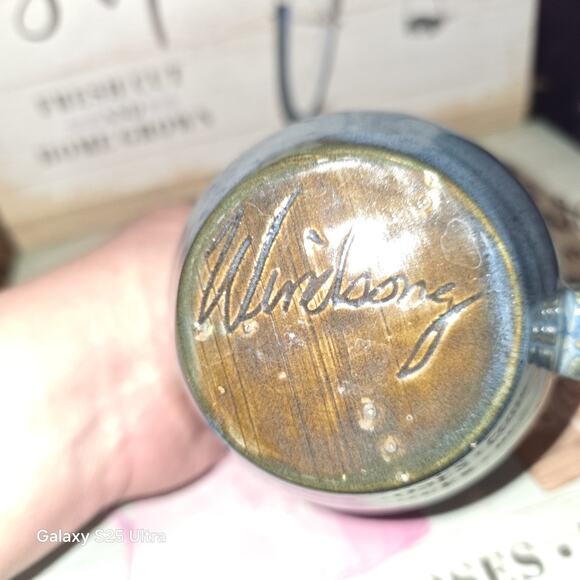 Windsong Pottery Studio NC Blue Mug Signed Windsong 4.5" Tall - Picture 4 of 5